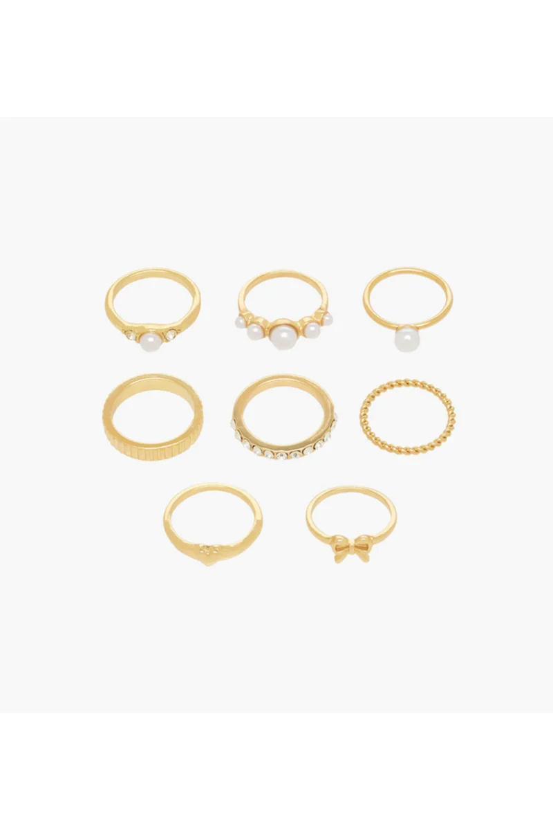 لايف ستايل Gold Tone Ring with Pearl Detail - Set of 8